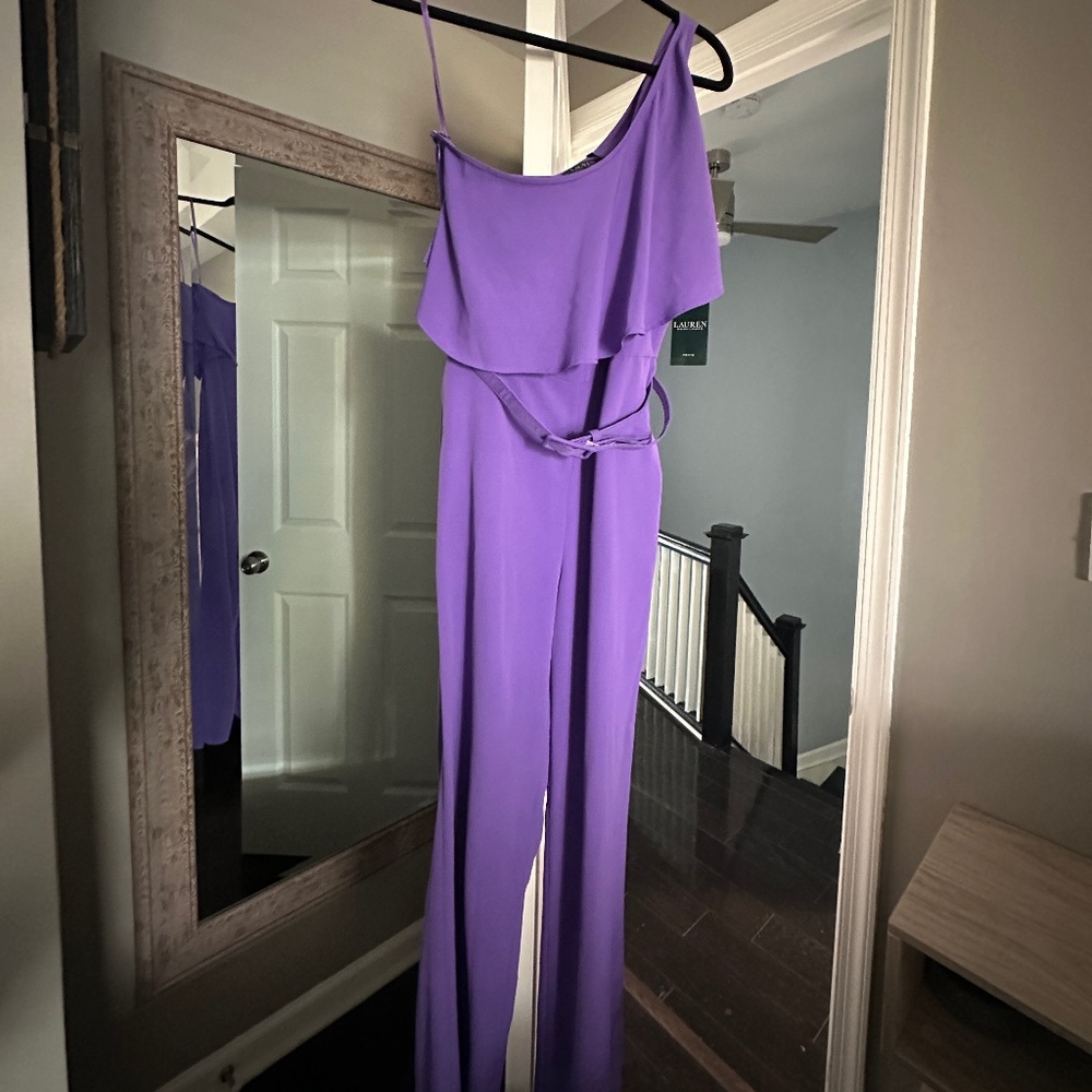 Ralph Lauren one shoulder belted jumpsuit 8 Petite